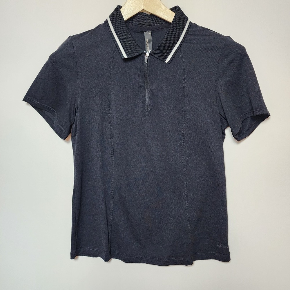 Mondetta Quarter Zip Short Sleeve Active Polo Shirt Black Small